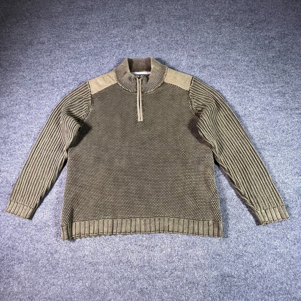 Carbon2Cobalt Mens XL Green Cotton Knit Quarter Zip Sweater 155162 Holiday